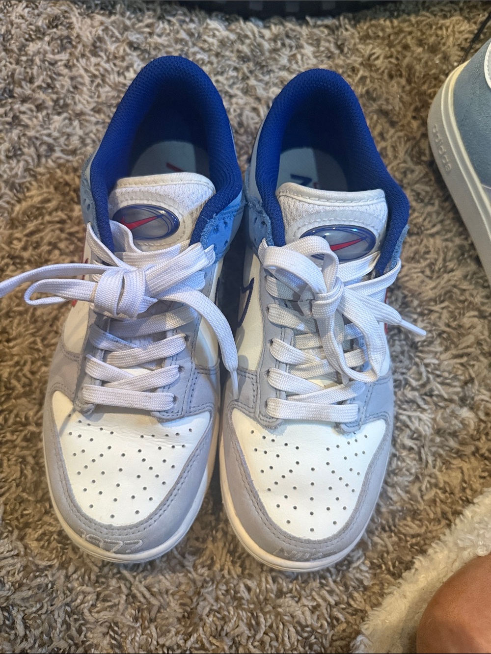 Nike Kids White and Blue Low-Top Sneakers
